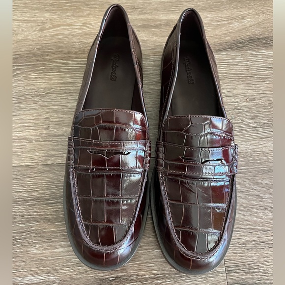 Madewell The Grayson Penny Loafer in Chocolate Raisin Crocodile NWOB size 11 - Picture 6 of 14